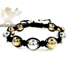 Rose & White Sterling Silver Macramé Smooth Bead Rope Bracelet