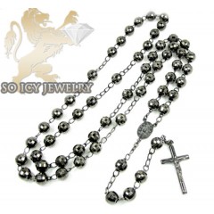 Black Sterling Silver Rosary Chain Necklace 36 Inches 8.8mm