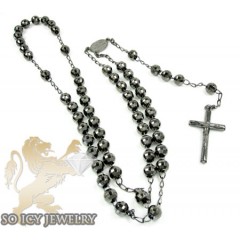 Black Sterling Silver Rosary Chain Necklace 26 Inches 6.8mm