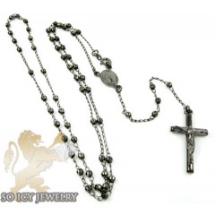 Black Sterling Silver Rosary Chain Necklace 24 Inches 3mm