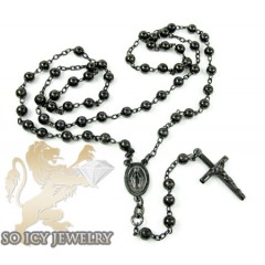 Black Sterling Silver Rosary Chain Necklace 26 Inches 5mm