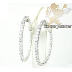 .925 White Sterling Silver Round Cz Hoops 2.00ct