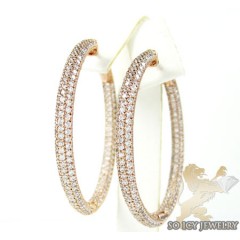 .925 Rose Sterling Silver Round Cz Hoops 3.00ct