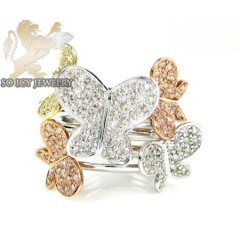 Ladies 10k three tone gold diamond butterfly ring 0.80ct