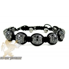 10k black gold black & white diamond macramé smooth bead rope bracelet 15.17ct