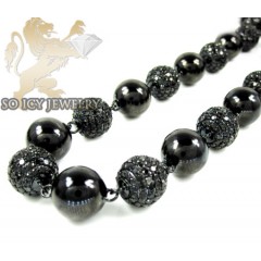 14k Black Gold Round Black Diamond Bead Ball Chain 44.50ct