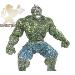 Hulk 10k White Gold Green & Blue Diamond Pendant 28.00ct