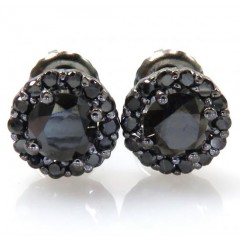 10k Black Gold Round Black Diamond Studs 1.10ct