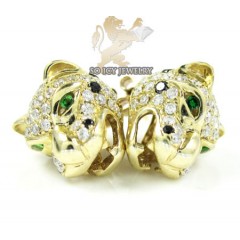 14k Yellow Gold Diamond Tiger Earrings 1.55ct