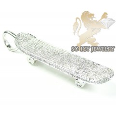 10k White Gold Round Diamond Skate Board Pendant 2.15ct