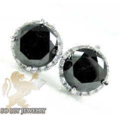 14k White Gold Black Cluster Round Diamond Earrings 3.90ct