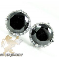 14k white gold black cluster round diamond earrings 3.90ct