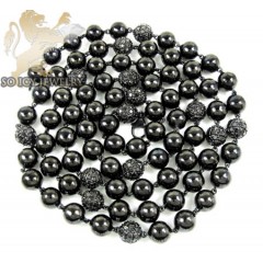 10k Black Gold Round Black Diamond Bead Ball Chain 9.75ct