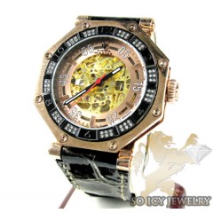 Mens Aqua Mater Black & Rose Steel Automatic Diamond Octagon Watch 1.00ct
