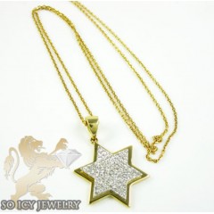 18k Yellow Gold Diamond Star Of David Pendant & Chain 0.30ct