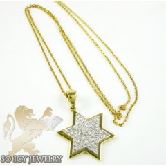 18k yellow gold diamond star of david pendant & chain 0.30ct