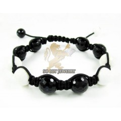 Macramé White & Black Onyx Faceted Bead Rope Bracelet