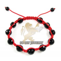 Macramé black onyx faceted bead red rope bracelet