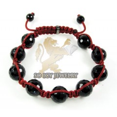 Macramé black onyx faceted bead dark red rope bracelet