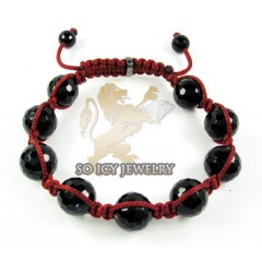 Macramé Black Onyx Faceted Bead Dark Red Rope Bracelet