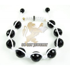 Macramé Black Onyx Faceted Bead White Rope Bracelet 