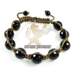 Macramé Black Onyx Faceted Bead Brown Rope Bracelet 