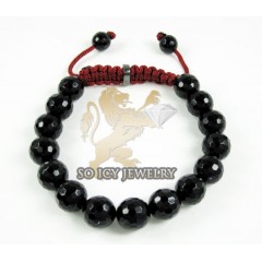 Macramé Black Onyx Faceted Bead Dark Red Rope Bracelet 