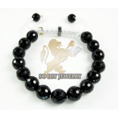 Macramé Black Onyx Faceted Bead White Rope Bracelet 