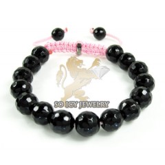 Macramé Black Onyx Faceted Bead Pink Rope Bracelet 