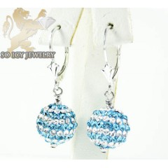 Ladies .925 White Sterling Silver Blue & White Cz Earrings 1.00ct