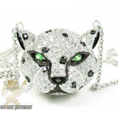 Ladies 18k white gold tiger head diamond pendant 2.00ct