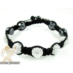 White Rhinestone Macramé Faceted Bead Rope Bracelet 5.00ct