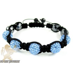 Baby Blue Rhinestone Macramé Faceted Bead Rope Bracelet 5.00ct