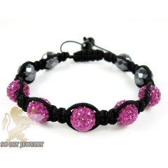 Dark Pink Rhinestone Macramé Faceted Bead Rope Bracelet 5.00ct