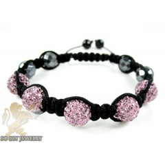 Pink Rhinestone Macramé Faceted Bead Rope Bracelet 5.00ct