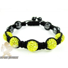 Yellow rhinestone macramé faceted bead rope bracelet 5.00ct