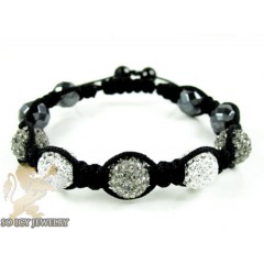 Black & White Rhinestone Macramé Faceted Bead Rope Bracelet 5.00ct