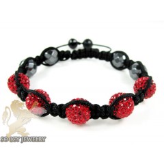 Red Rhinestone Macramé Faceted Bead Rope Bracelet 5.00ct
