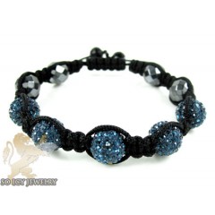 Dark blue rhinestone macramé faceted bead rope bracelet 5.00ct