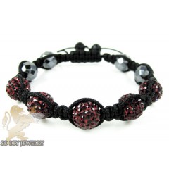 Dark Red Rhinestone Macramé Faceted Bead Rope Bracelet 5.00ct