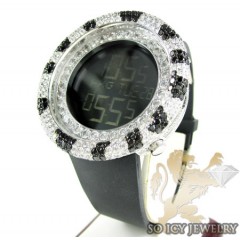 Black & white cz techno com kc digital full case big bezel watch 13.00ct
