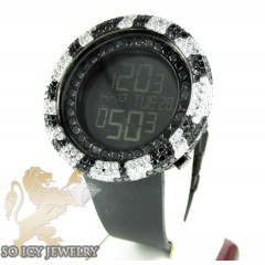 Black & white cz techno com kc digital full case big bezel watch 13.00ct