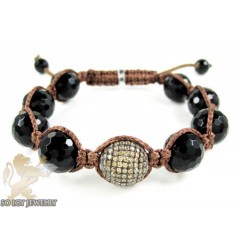 White Sterling Silver Champagne Cz Macramé Faceted Bead Rope Bracelet 0.75ct