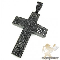 Mens Black Sterling Silver Black Diamond Cross 12.01ct