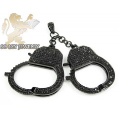 Black sterling silver black diamond handcuff pendant 3.10ct