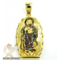 Yellow sterling silver red & green diamond virgin mary pendant 0.50ct