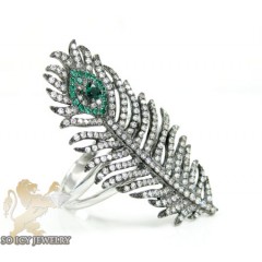 Ladies 14k White Gold Peacock Feather Diamond Ring 1.00ct