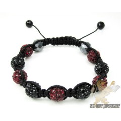 Burgundy Red & Black Rhinestone Macramé Bead Rope Bracelet 9.00ct