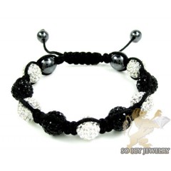 White & Black Rhinestone Macramé Bead Rope Bracelet 9.00ct