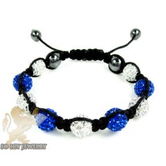 Blue & white rhinestone macramé bead rope bracelet 9.00ct